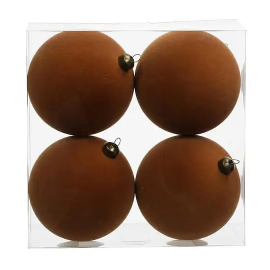 4 Pack 3.8" Flocked Shatterproof Ball Ornaments by Ashland&reg; Brown {1}