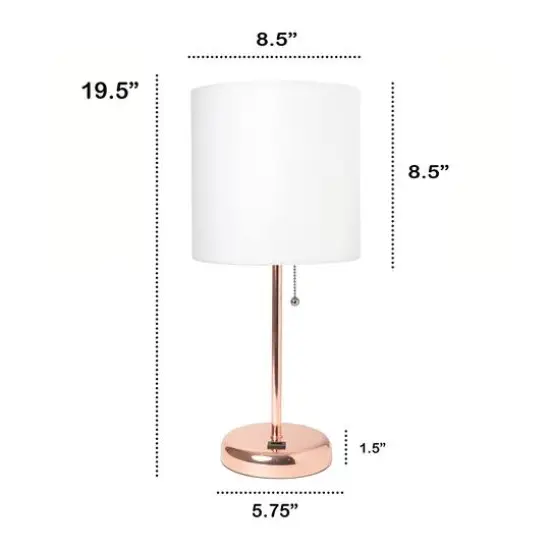 Creekwood Home 19.5" Oslo USB Port Table Lamp Rose Gold/White Shade {4}