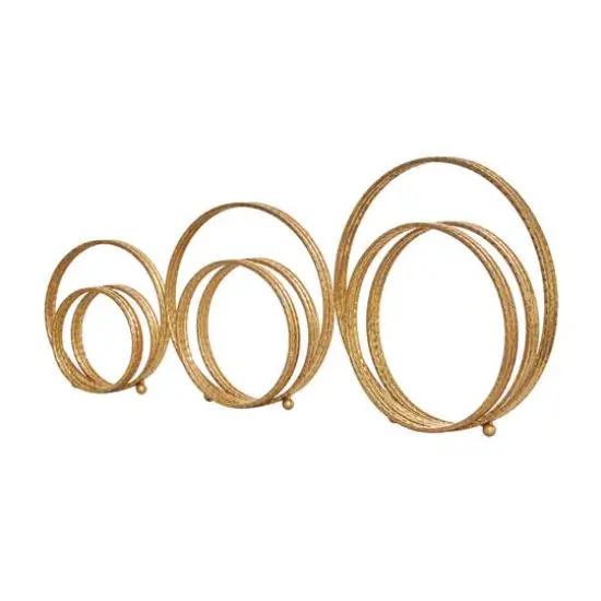 Gold Metal Geometric Layered Ring Sculpture Set {7}