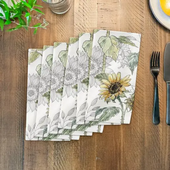 Sunflower Pattern Cotton Twill Napkin White {4}