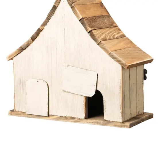 Glitzhome&reg; 10.5" White Distressed Wood Birdhouse with Flowers {5}