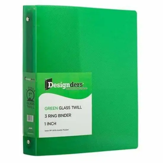 JAM Paper Designders&reg; Plastic 1" 3 Metal Ring Binder with Inside Pocket Green {1}