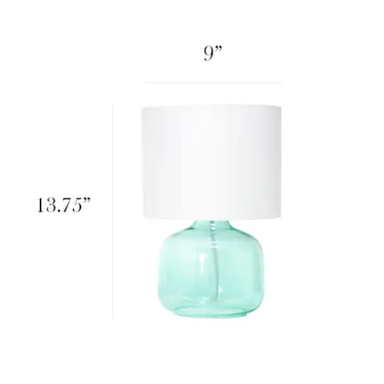 Simple Designs 14" Glass Table Lamp with White Fabric Shade Aqua/White {4}