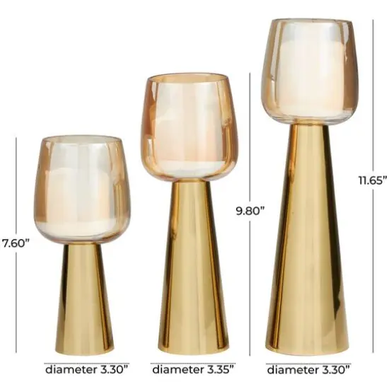 Contemporary Stainless Steel & Glass Candle Holder Set Gold {6}