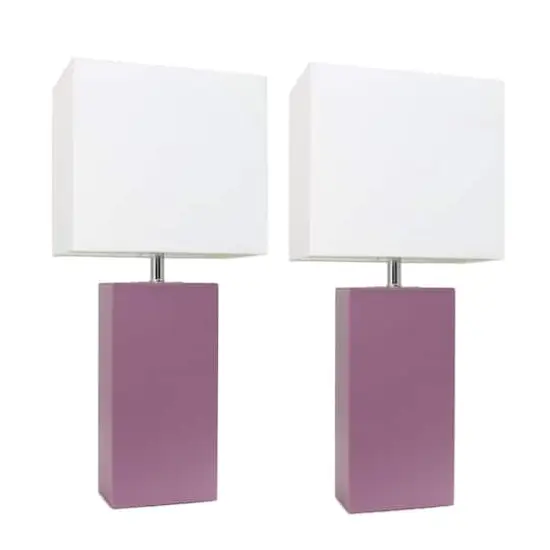 Elegant Designs&trade; 2 Pack Leather Table Lamps with White Shades Lilac and White {1}