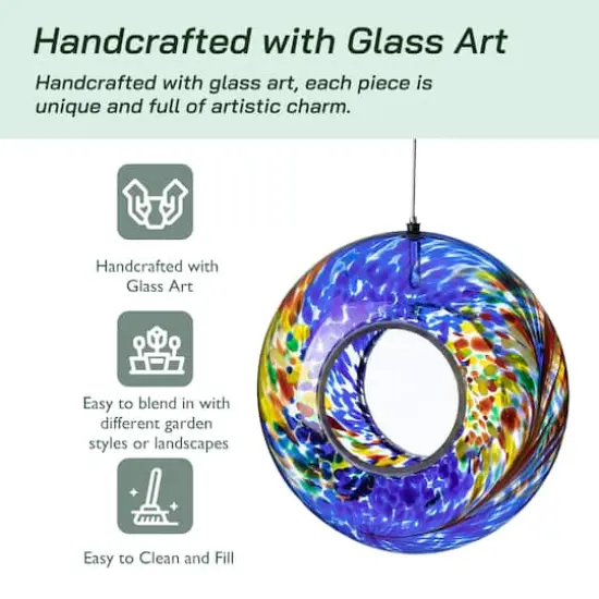 Glitzhome&reg; 7.75" Multicolor Glass Round Hanging Bird Feeder {5}
