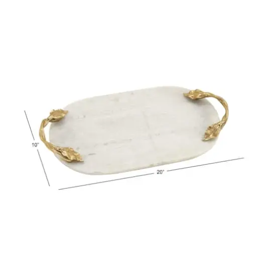 20" White Marble Natural Serving Tray {5}