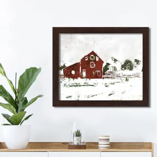 Christmas Snow on the Farm Walnut Framed Print Under Plexiglass {4}
