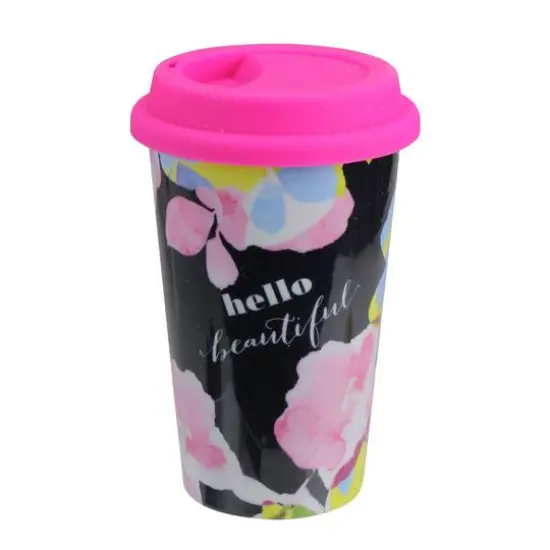 Double Insulated Hello Beautiful Ceramic Travel Mug {1}