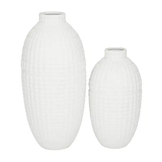 White Stoneware Modern Vase, Set of 2" 16", 12" {1}