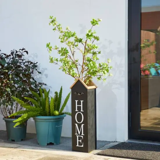 Glitzhome&reg; 30" Wood Home Boxed Porch Sign Black {3}