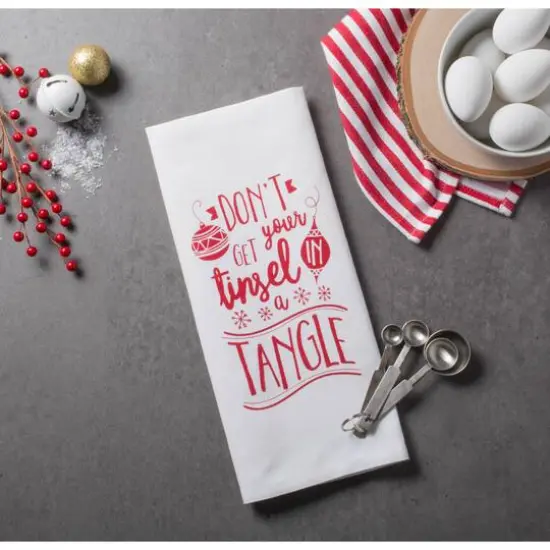 DII&reg; Assorted Tinsel In A Tangle Holiday Printed Dishtowel Set {4}