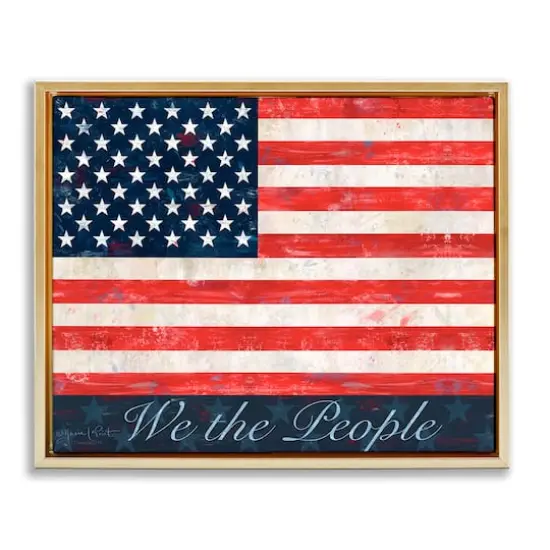 Stupell Industries We The People Flag Floater Framed Art Gold {1}