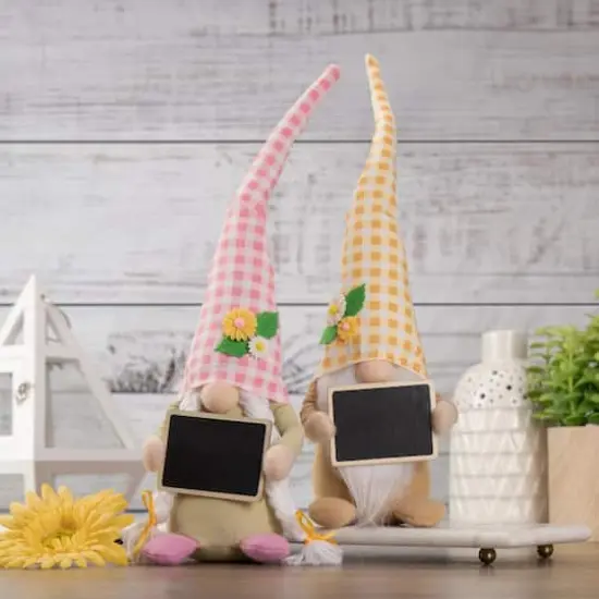 16" Pink Gingham Plaid Springtime Gnome with Chalkboard {3}