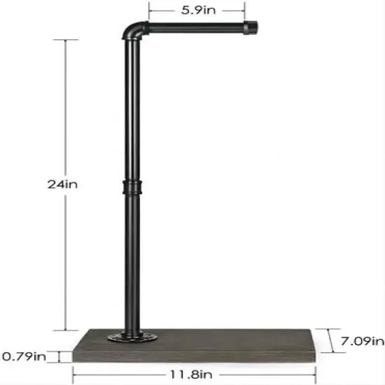 NEX&trade; 24" Brown Freestanding Iron Pipe Toilet Paper Holder with Solid Wood Base {3}