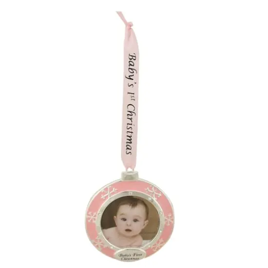 Pink & Silver Baby's First Christmas Crystal Embellished Photo Ornament {1}