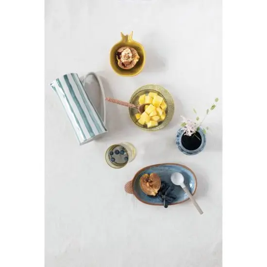 Hello Honey® 42oz. Hand-Painted White & Blue Striped Stoneware Pitcher {5}