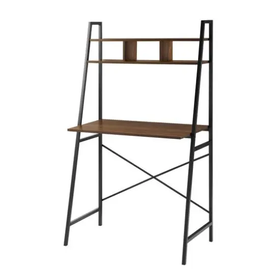 Walker Edison 56" Dark Walnut Industrial Ladder Desk with Storage {1}