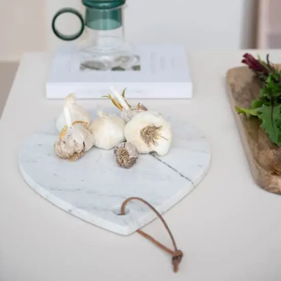 Hello Honey&reg; 14" White M&eacute;lange Marble Board with Handle {4}