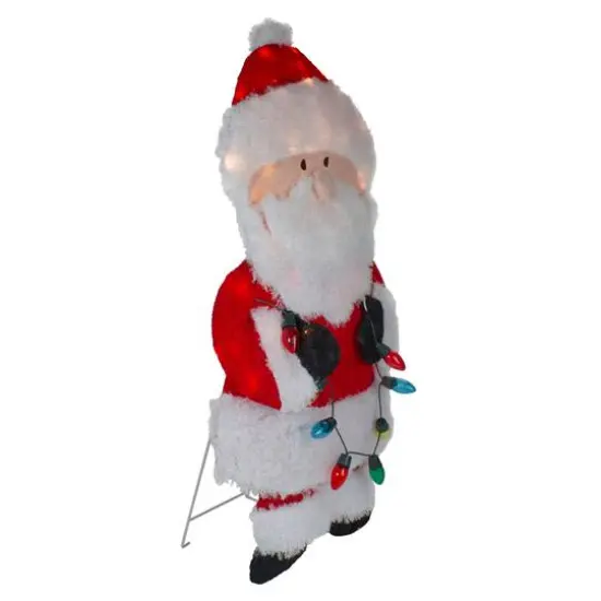 32" Lighted Chenille Santa with Lights Outdoor Christmas Décor {5}