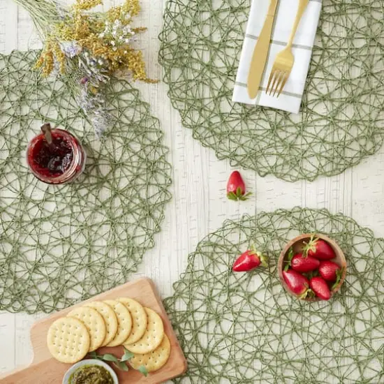 DII&reg; Woven Paper Round Placemats, 6ct. Artichoke Green {5}