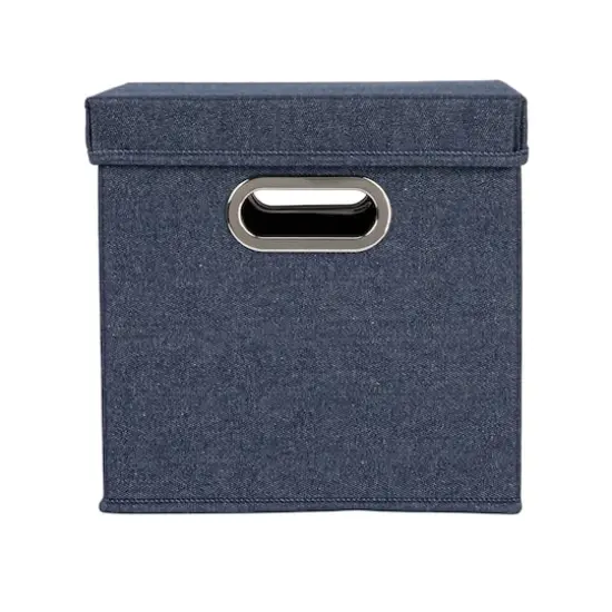 Household Essentials 11.5" Denim Blue Collapsible Cotton Blend Cube Storage Box with Lid, 2ct. {7}