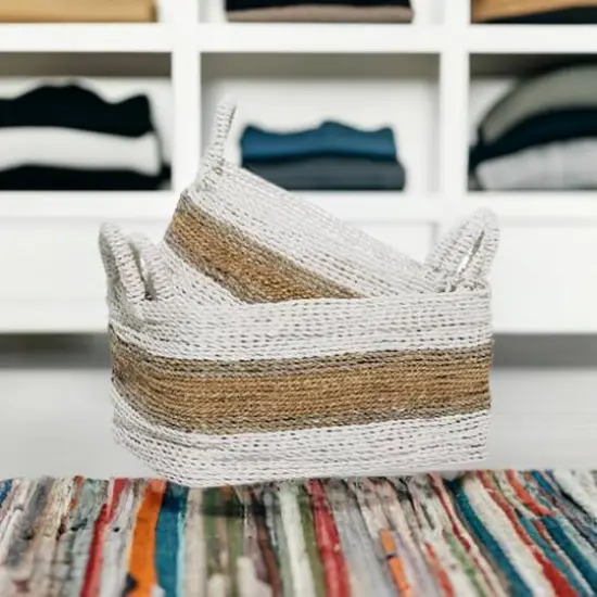 White & Brown Nesting Storage Basket Set {7}