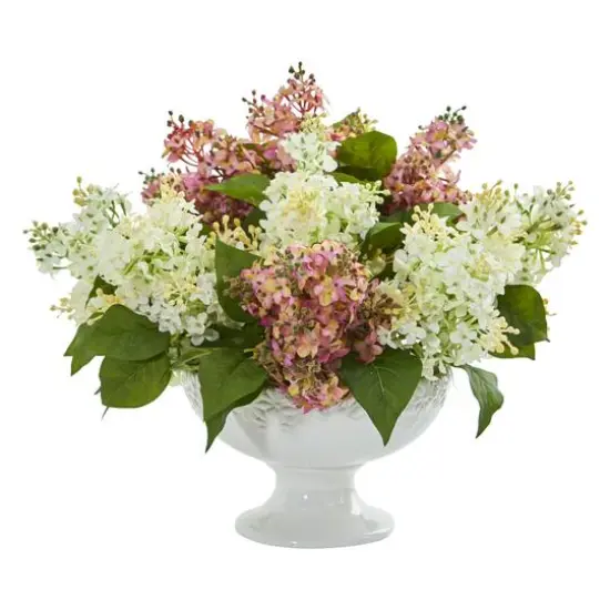 14" Lilac Arrangement in White Vase White/Pink {1}