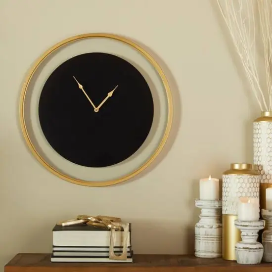 24" Black Metal Wall Clock with Gold Accents {7}