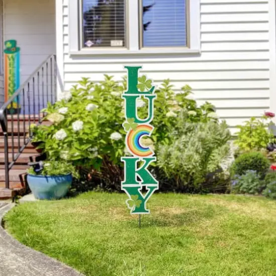 Glitzhome&reg; 42" St. Patrick's Metal LUCKY Yard Stake {3}
