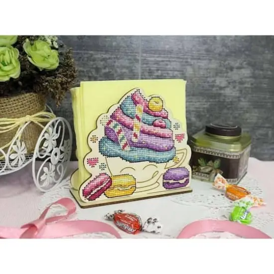 MP Studia Napkin Holder Cake Cross Stitch on Wood Kit {1}