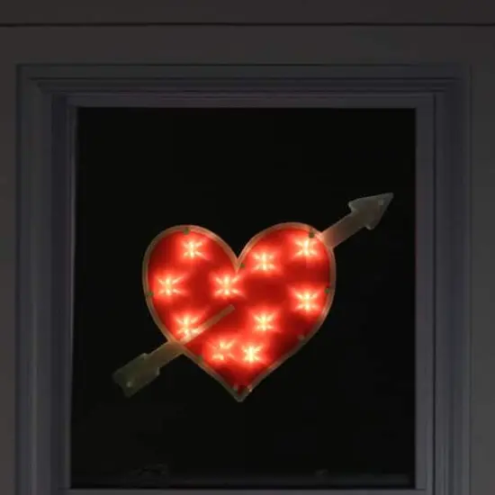 11" Lighted Red Heart with Arrow Window Silhouette Decoration {3}