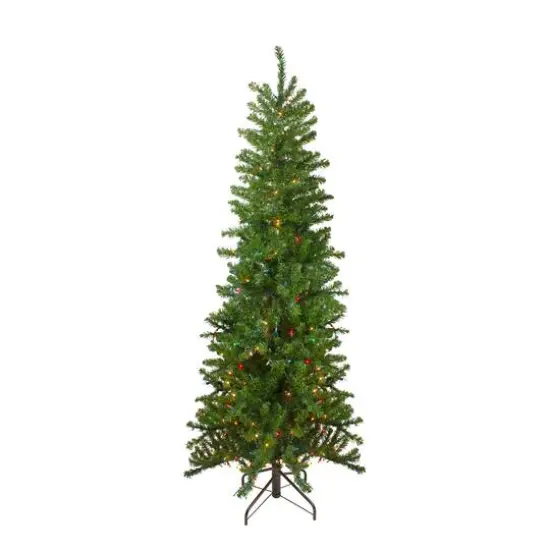 7.5ft. Pre-Lit Canadian Pine Pencil Artificial Christmas Tree, Multicolor Lights {1}