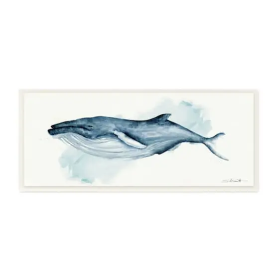 Stupell Industries Serene Humpback Whale Watercolor Painting Blue Nautical Animal,7" x 17" {1}