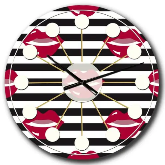 Designart 'Red Lips Fashion Pattern Mid-Century Modern Wall Clock {1}