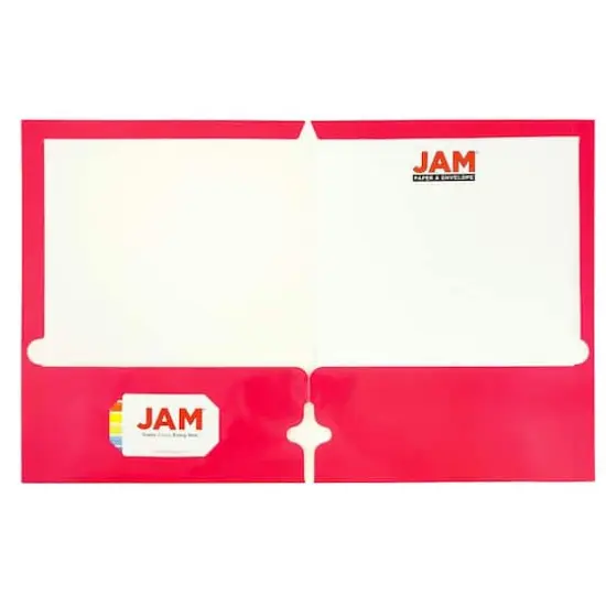 JAM Paper Laminated 2-Pocket Glossy 3-Hole Punch School Folders, 6ct. Hot Pink {3}