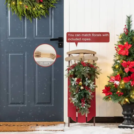 Glitzhome&reg; 34.25"&nbsp;Wooden Christmas Red Sleigh Porch Decor {6}