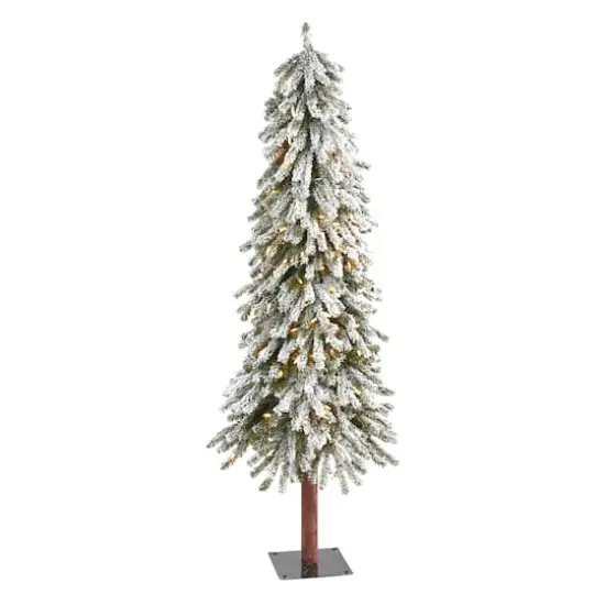 5ft. Pre-Lit Flocked Grand Alpine Artificial Christmas Tree, Clear LED Lights {1}