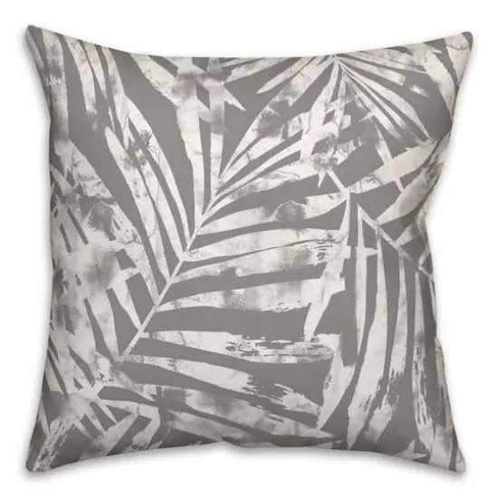 18" x 18" Distressed Leaves Indoor/Outdoor Throw Pillow Gray {1}