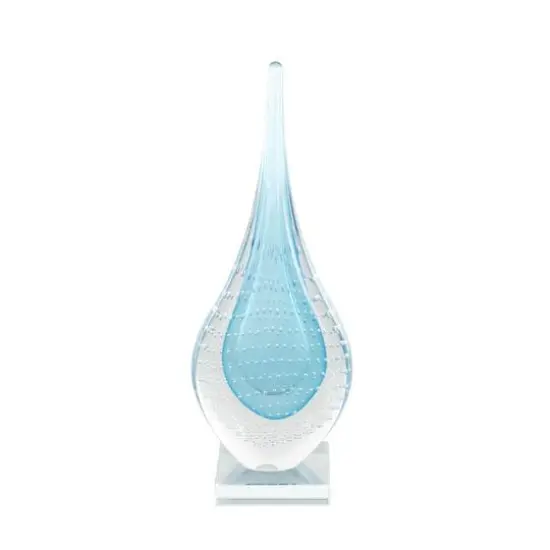 13" Blue Glass Abstract Teardrop Sculpture {7}