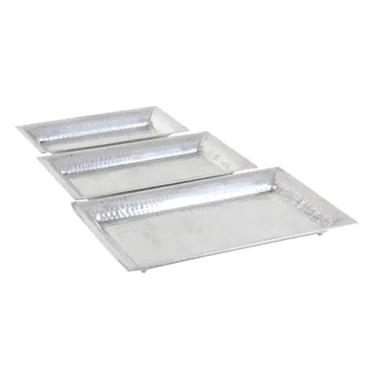 Metallic Silver Aluminum Traditional Tray Set {3}
