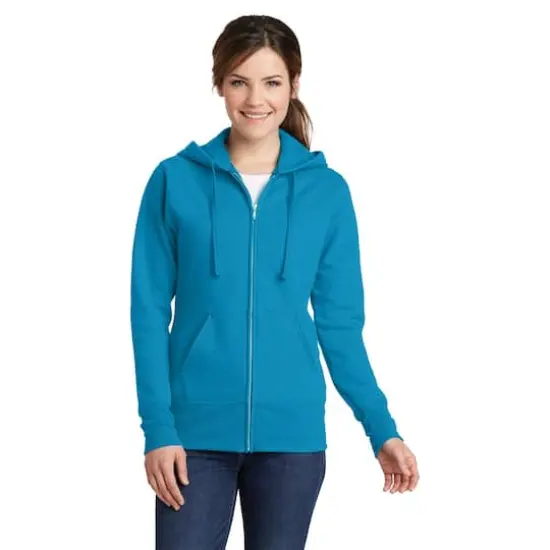 Port & Company® Ladies Core Fleece Full-Zip Hooded Sweatshirt Neon Blue {3}