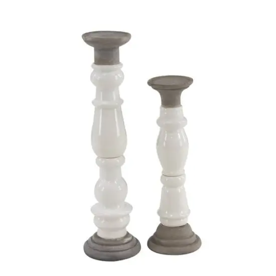 White Stoneware Country Candle Holder Set {3}