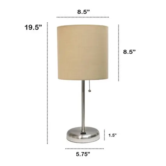 Creekwood Home 19.5" Oslo USB Port Table Lamp Brushed Steel/Tan Shade {4}