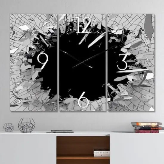 Designart Abstract Broken Wall 3D Design Multipanel Wall Clock {3}