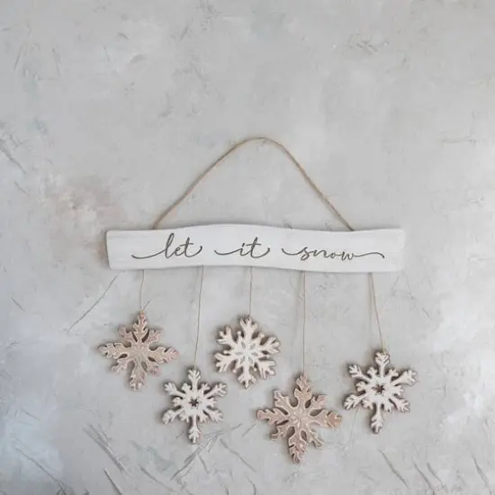 Hello Honey® 25.5" White & Brown Let It Snow Fir Wood Snowflake Wall Hanging {3}