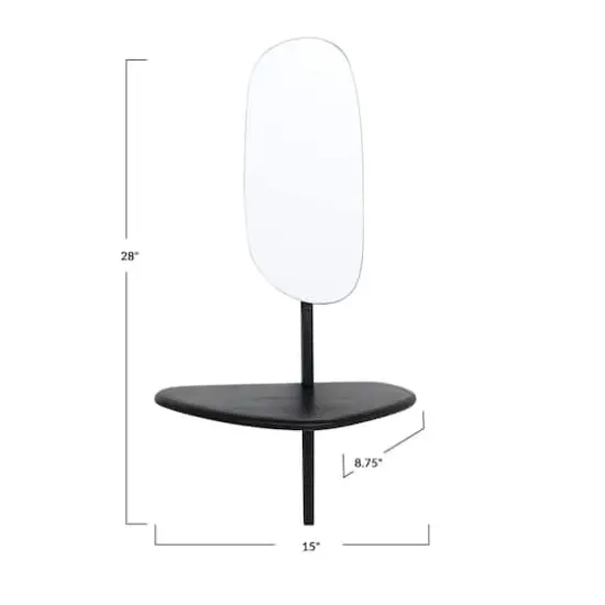 Hello Honey&reg; 15" Matte Black Organic Shaped Wall Mirror with Shelf {4}