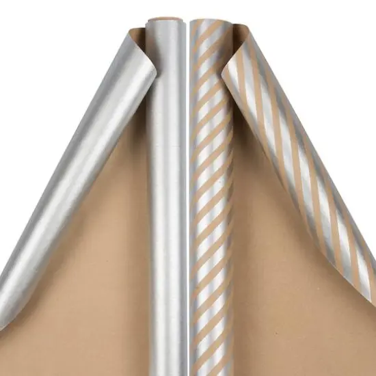 JAM Paper Stripes & Solids Combo Gift Wrap Set Silver {4}