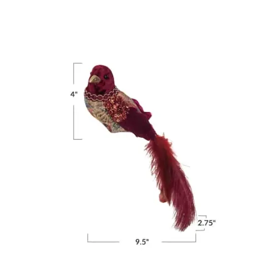 Hello Honey&reg; Multicolor Fabric, Foam & Feather Bird Clip-on Ornament with Glitter & Sequins {4}