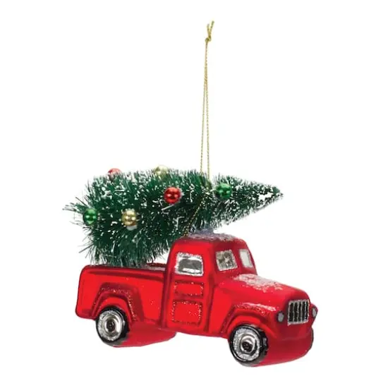 6ct. 4.25" Glittered Glass Pickup Truck Ornament Set {3}